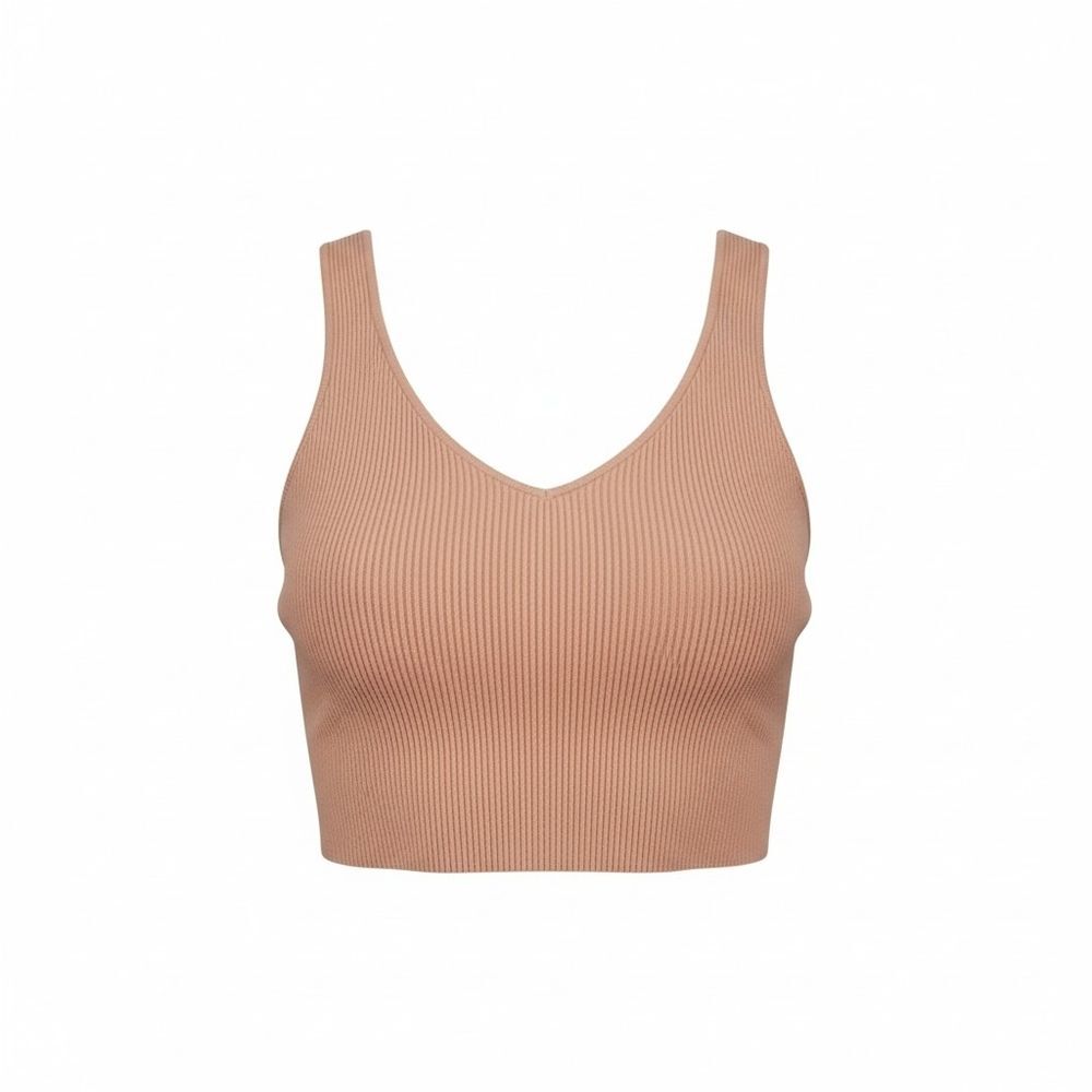 Abound Ribbed V-Neck Cropped Tank - Peach